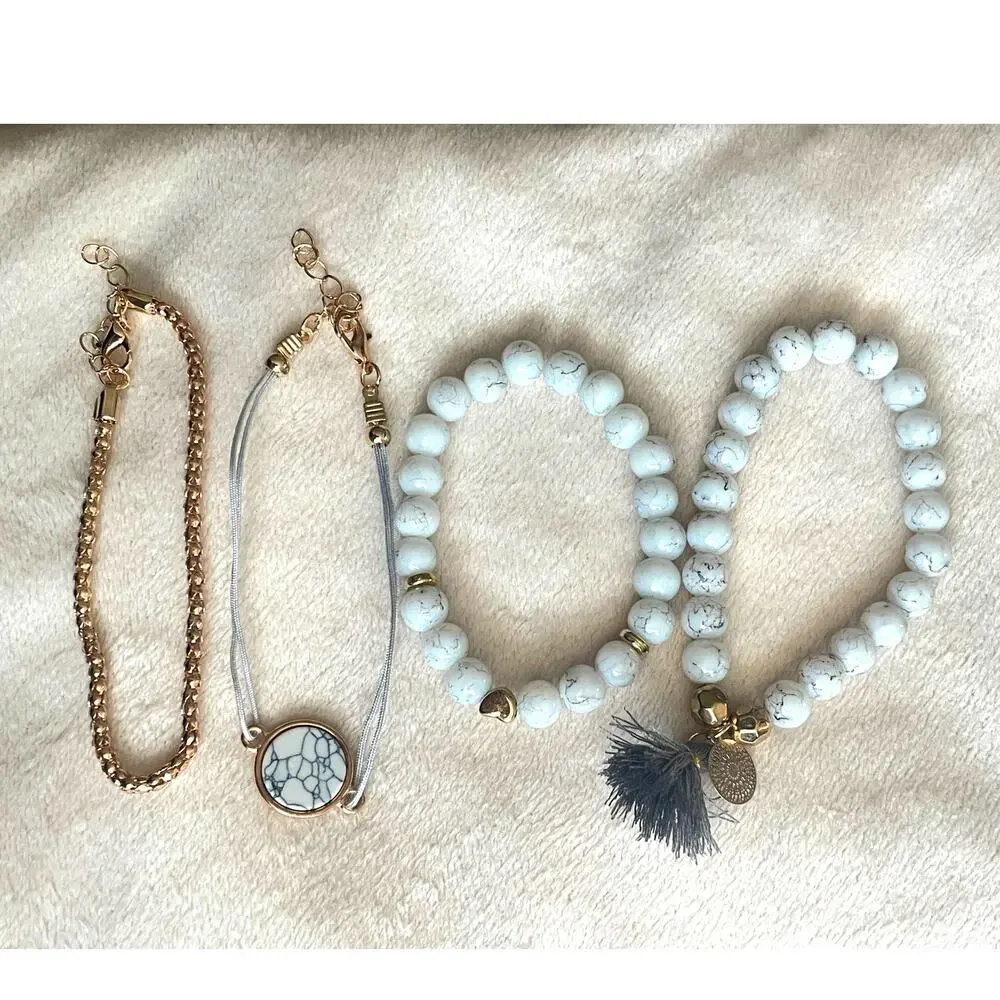 Bohemian Vacation Bracelet Set ~ 4 Pieces Tassel Heart Beaded Pastel Turquoise